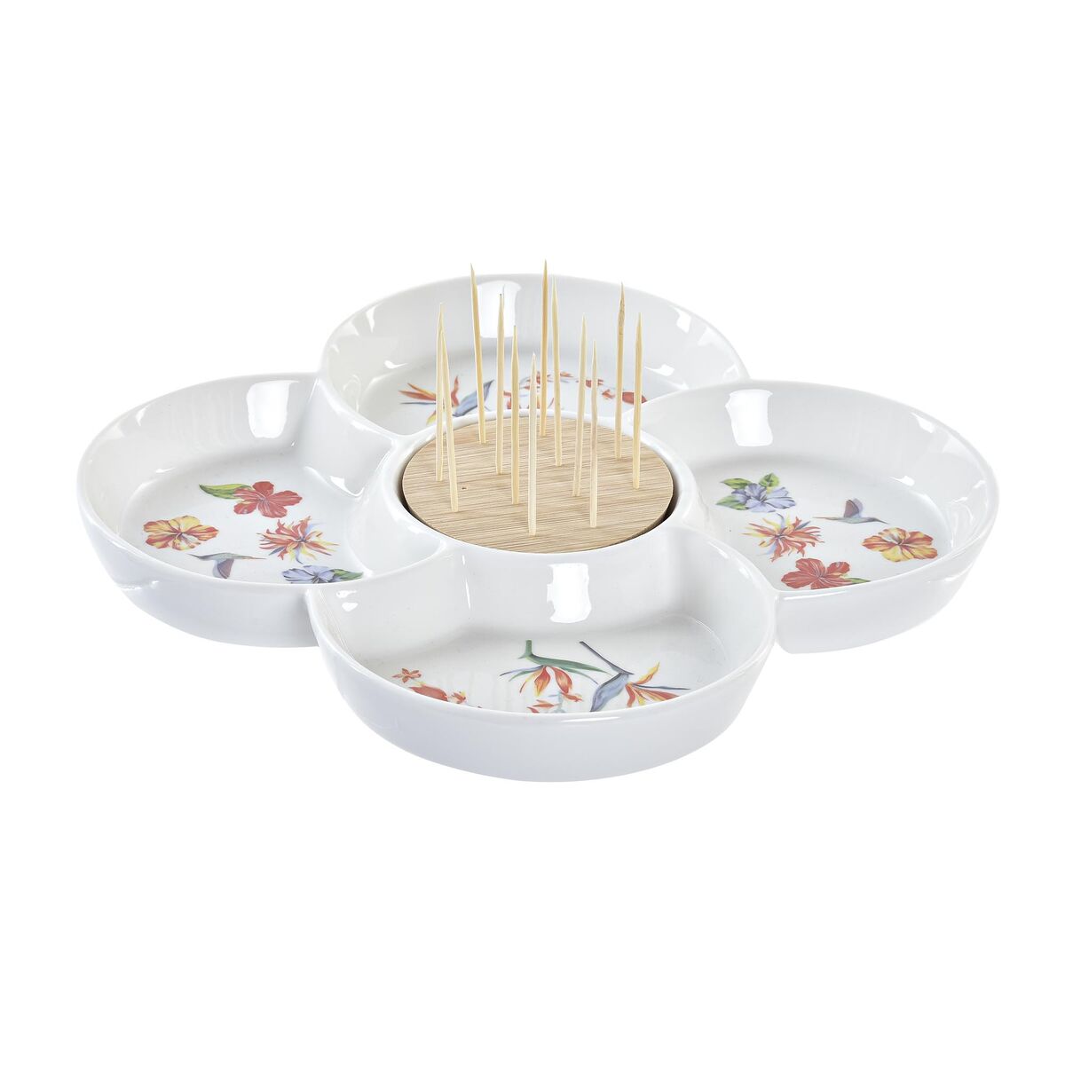 Vassoio per aperitivi DKD Home Decor Naturale Multicolore Bambù Gres Tropicale (22 x 22 x 7 cm)