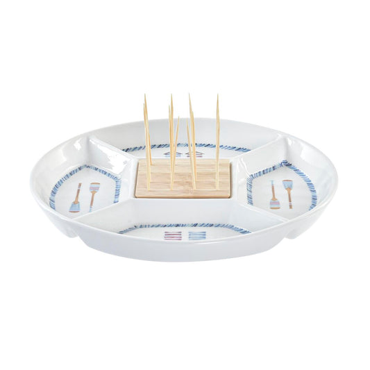 Vassoio per aperitivi DKD Home Decor Naturale Azzurro Bambù Gres (23,5 x 23,5 x 7 cm)