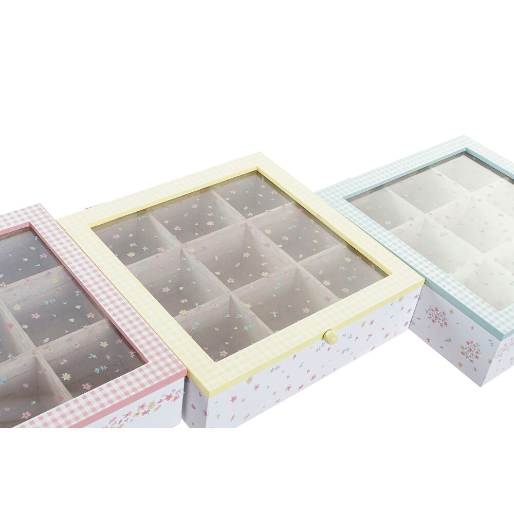 Scatola per Infusioni DKD Home Decor Cristallo Metallo MDF (24 x 24 x 7 cm) (3 Unità)