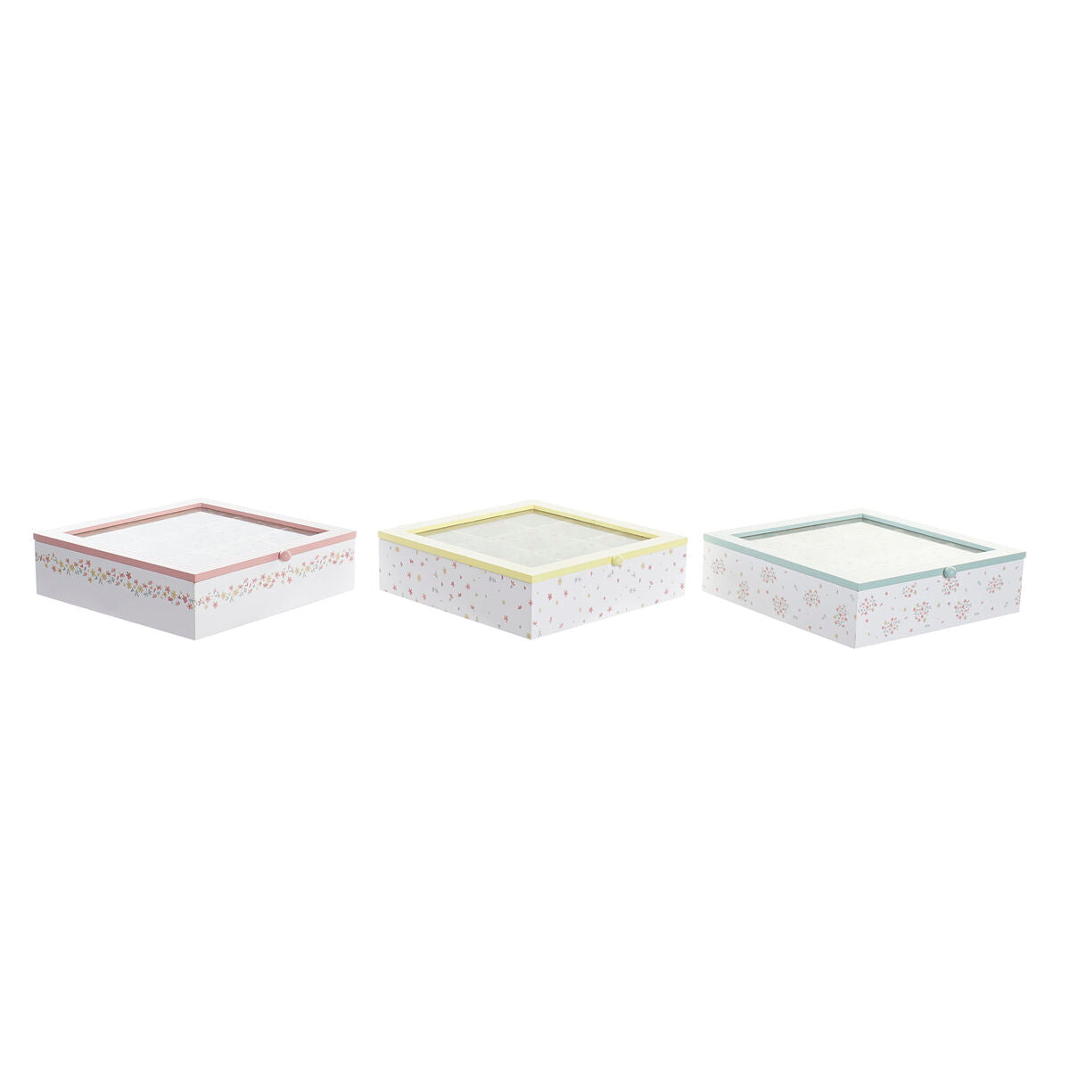 Scatola per Infusioni DKD Home Decor Cristallo Metallo MDF (24 x 24 x 7 cm) (3 Unità)