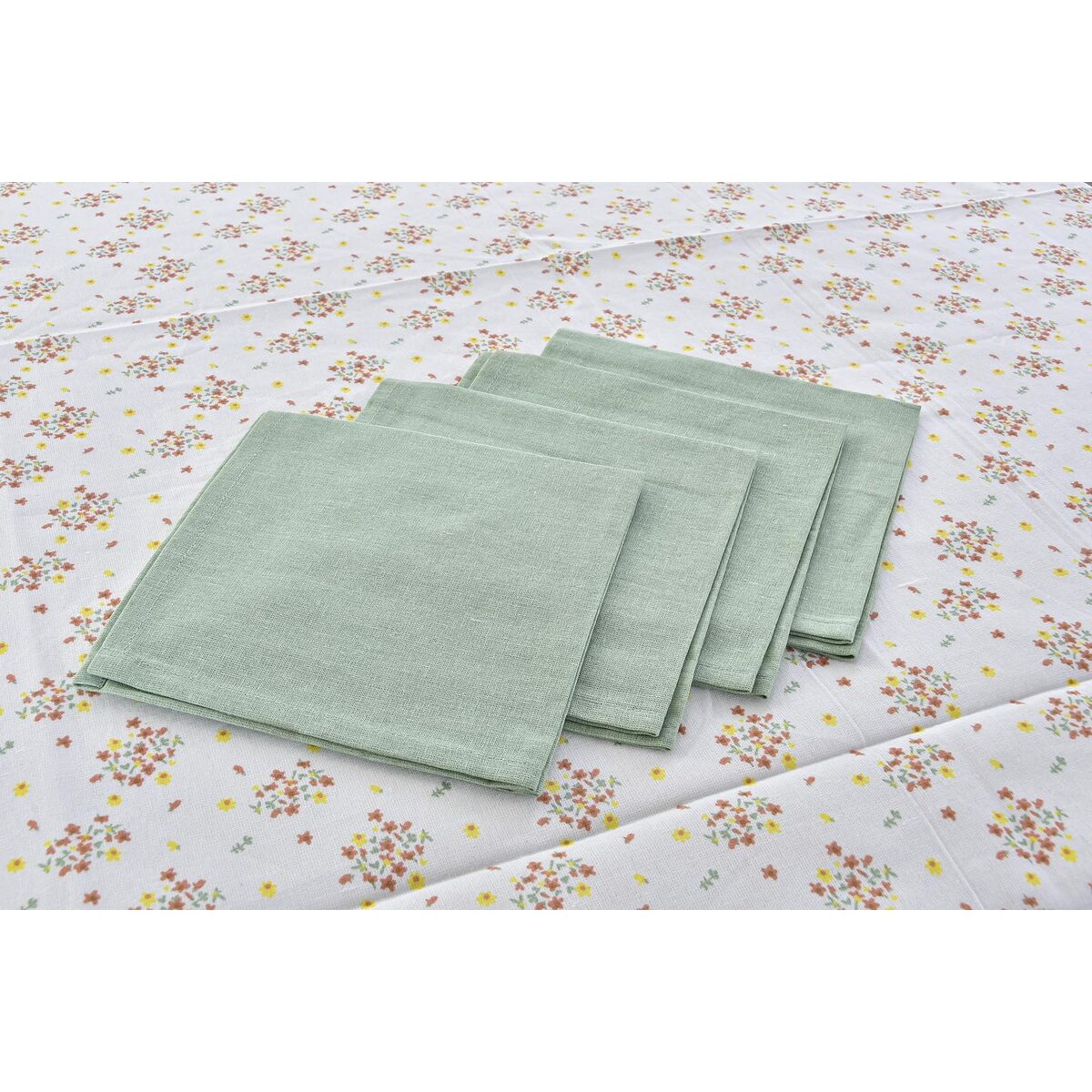 Biancheria da tavola DKD Home Decor Fiori Poliestere Cotone Verde (150 x 150 x 0,5 cm)