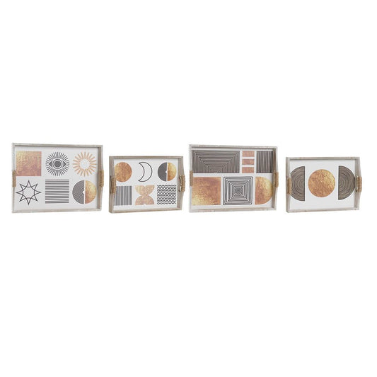 Set di Vassoi DKD Home Decor Nero Dorato MDF Bianco (40 x 30 x 6 cm) (2 Unità)