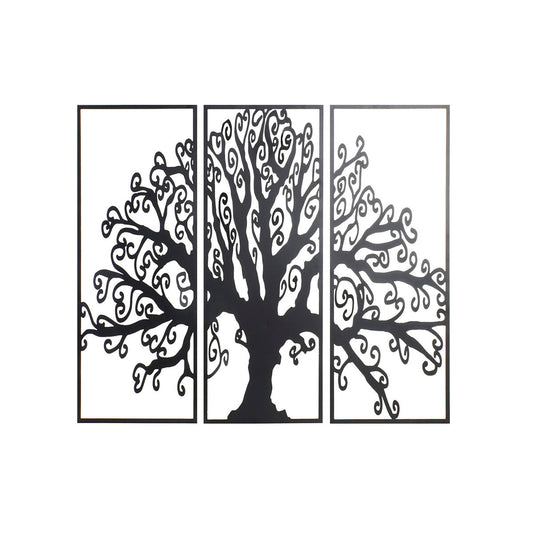 Decorazione da Parete DKD Home Decor 3 Unità Nero Albero Metallo (105 x 1,3 x 91 cm)