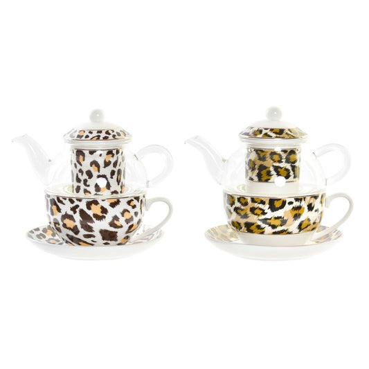 Teiera DKD Home Decor Leopardo Cristallo Porcellana (250 ml) (2 Unità)