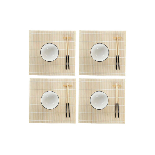 Set per Sushi DKD Home Decor Bianco Bambù Gres (14,5 x 14,5 x 31 cm)