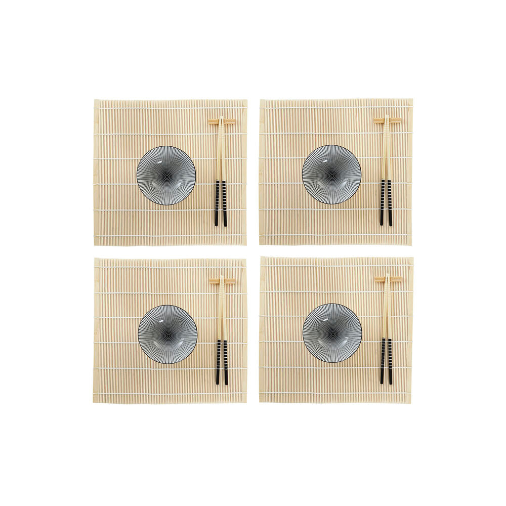 Set per Sushi DKD Home Decor Nero Bambù Gres (14,5 x 14,5 x 31 cm)