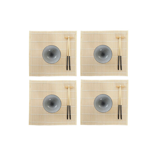 Set per Sushi DKD Home Decor Nero Bambù Gres (14,5 x 14,5 x 31 cm)