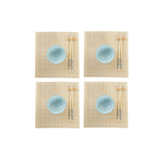 Set per Sushi DKD Home Decor Azzurro Bianco Bambù Gres (14,5 x 14,5 x 31 cm)