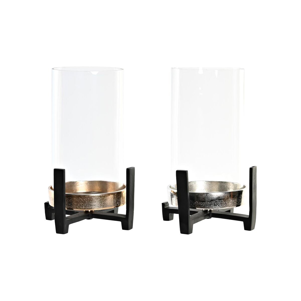 Portacandele DKD Home Decor Champagne Cristallo Argentato Nero Alluminio (15 x 15 x 28 cm) (2 unidades)