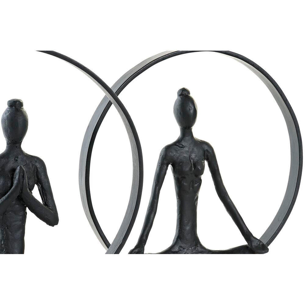 Statua Decorativa DKD Home Decor Nero Marrone Alluminio Legno di mango Yoga Moderno (23 x 10 x 27 cm) (2 Unità)