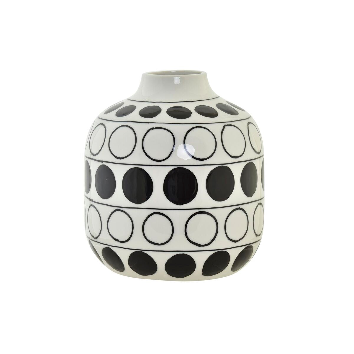 Vaso DKD Home Decor Porcellana Nero Bianco Moderno Cerchi (16 x 16 x 18 cm)