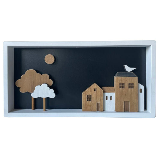 Decorazione da Parete DKD Home Decor Legno Marrone Bianco Case