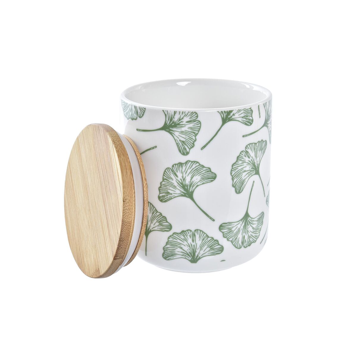 Set di 3 Barattoli DKD Home Decor Naturale Bianco Verde Bambù Gres Tropicale (3 Pezzi)