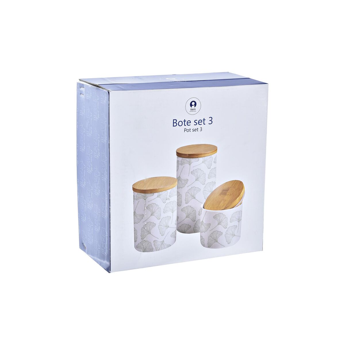 Set di 3 Barattoli DKD Home Decor Naturale Bianco Verde Bambù Gres Tropicale (3 Pezzi)