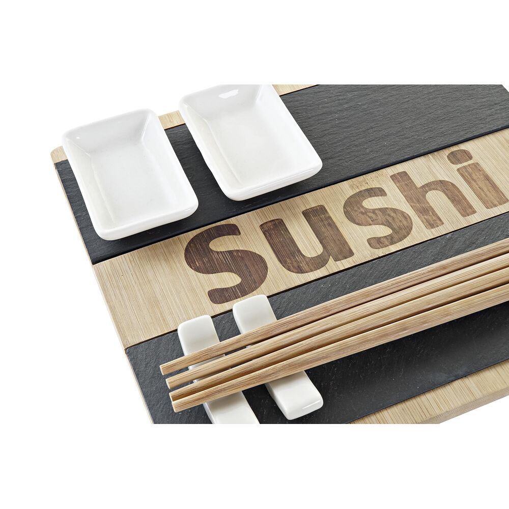 Set per Sushi DKD Home Decor Naturale Nero Lavagna Bambù (25 x 22 x 3 cm)