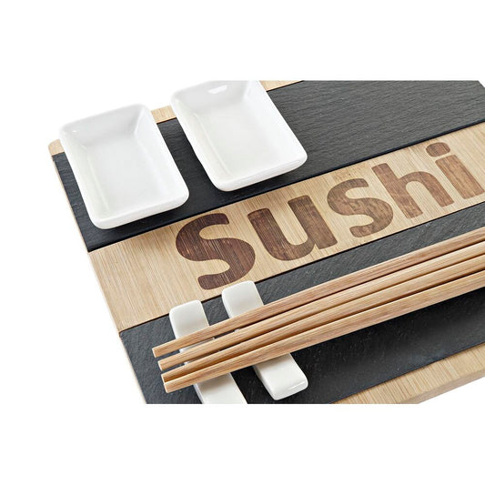 Set per Sushi DKD Home Decor Naturale Nero Lavagna Bambù (25 x 22 x 3 cm)