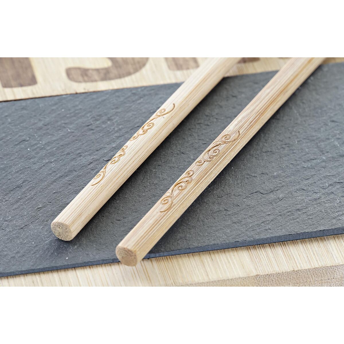 Set per Sushi DKD Home Decor Naturale Nero Lavagna Bambù (25 x 22 x 3 cm)