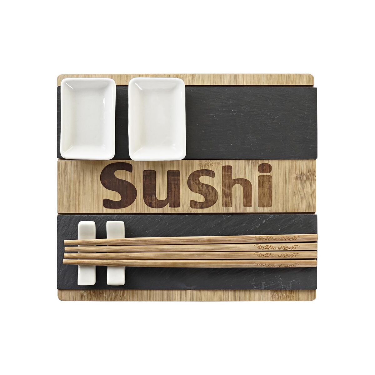 Set per Sushi DKD Home Decor Naturale Nero Lavagna Bambù (25 x 22 x 3 cm)