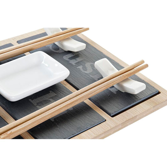 Set per Sushi DKD Home Decor Naturale Nero Lavagna Bambù (25 x 19 x 3 cm)