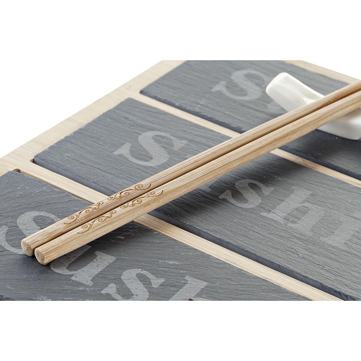Set per Sushi DKD Home Decor Naturale Nero Lavagna Bambù (25 x 19 x 3 cm)