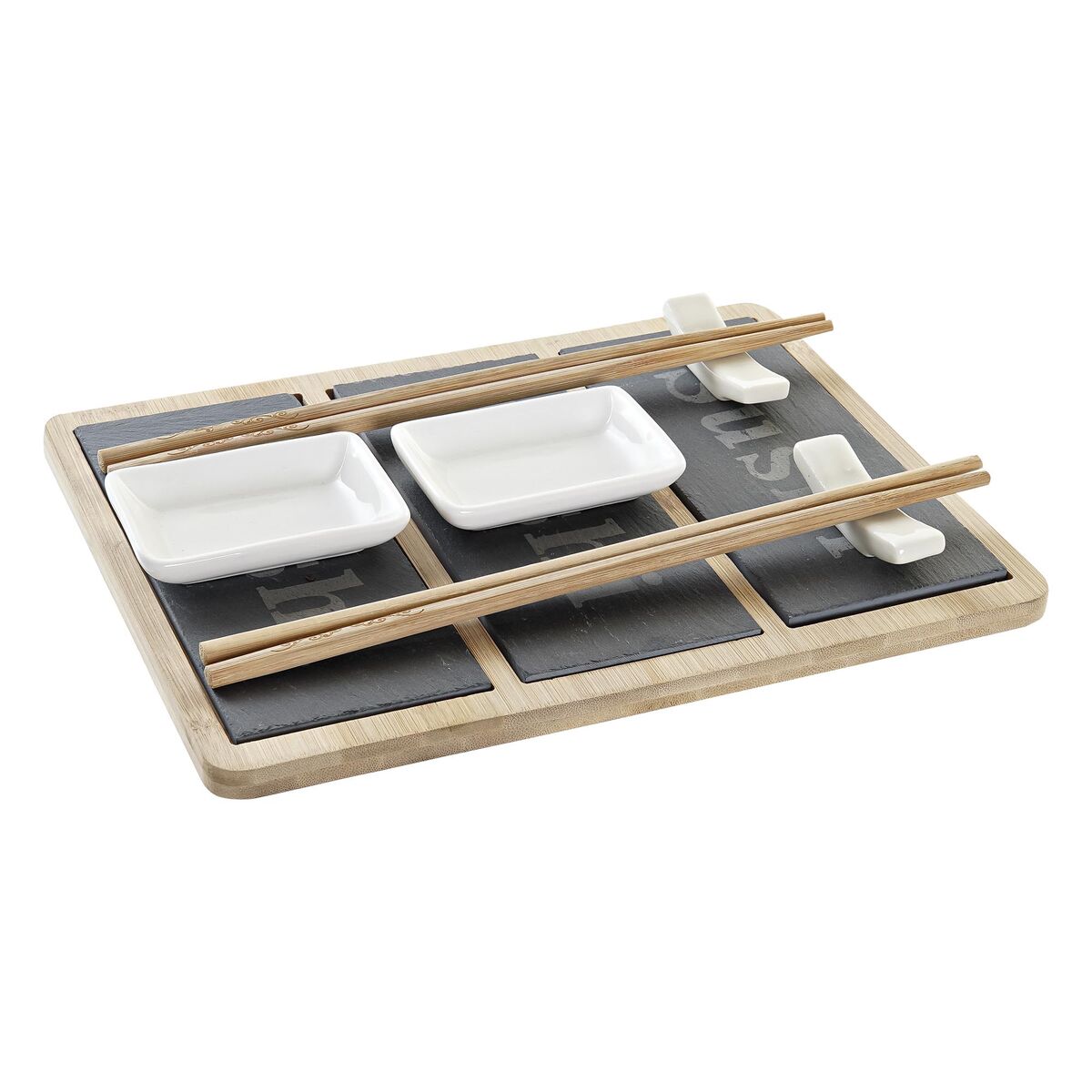 Set per Sushi DKD Home Decor Naturale Nero Lavagna Bambù (25 x 19 x 3 cm)