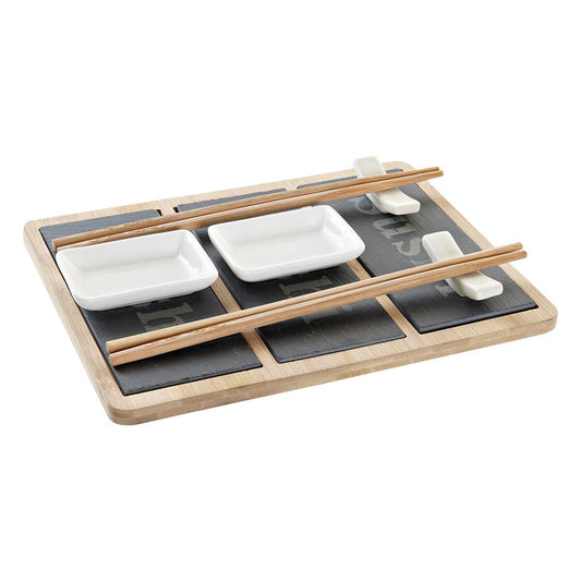 Set per Sushi DKD Home Decor Naturale Nero Lavagna Bambù (25 x 19 x 3 cm)