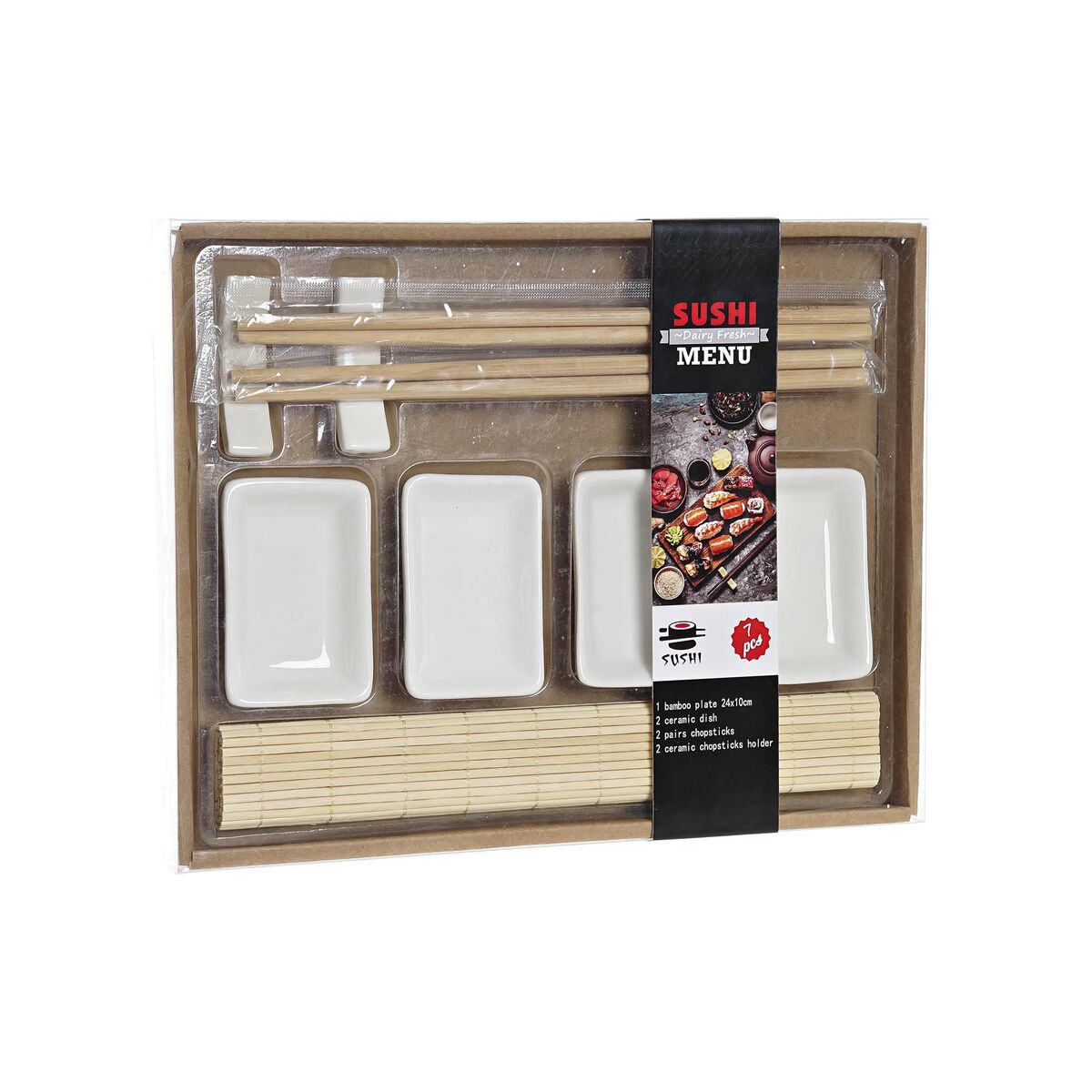 Set per Sushi DKD Home Decor Naturale Bianco Bambù (28 x 22 x 2,5 cm)