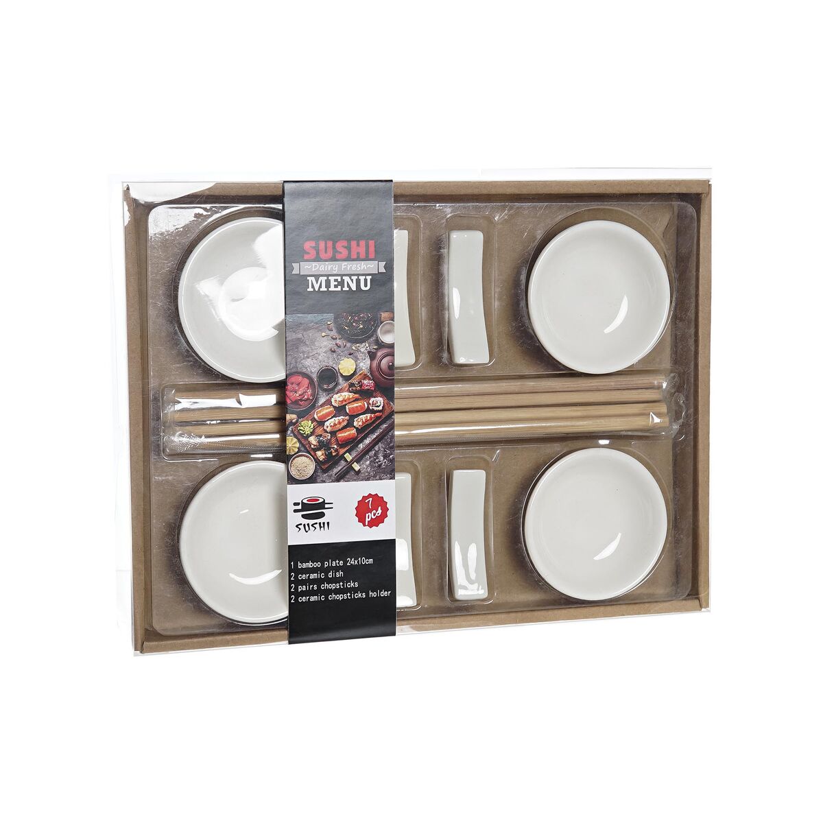 Set per Sushi DKD Home Decor Naturale Bianco Bambù Gres (27,3 x 20,3 x 2,5 cm)