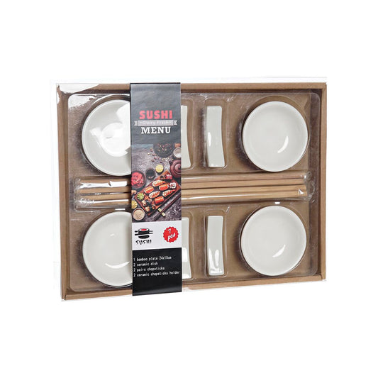 Set per Sushi DKD Home Decor Naturale Bianco Bambù Gres (27,3 x 20,3 x 2,5 cm)