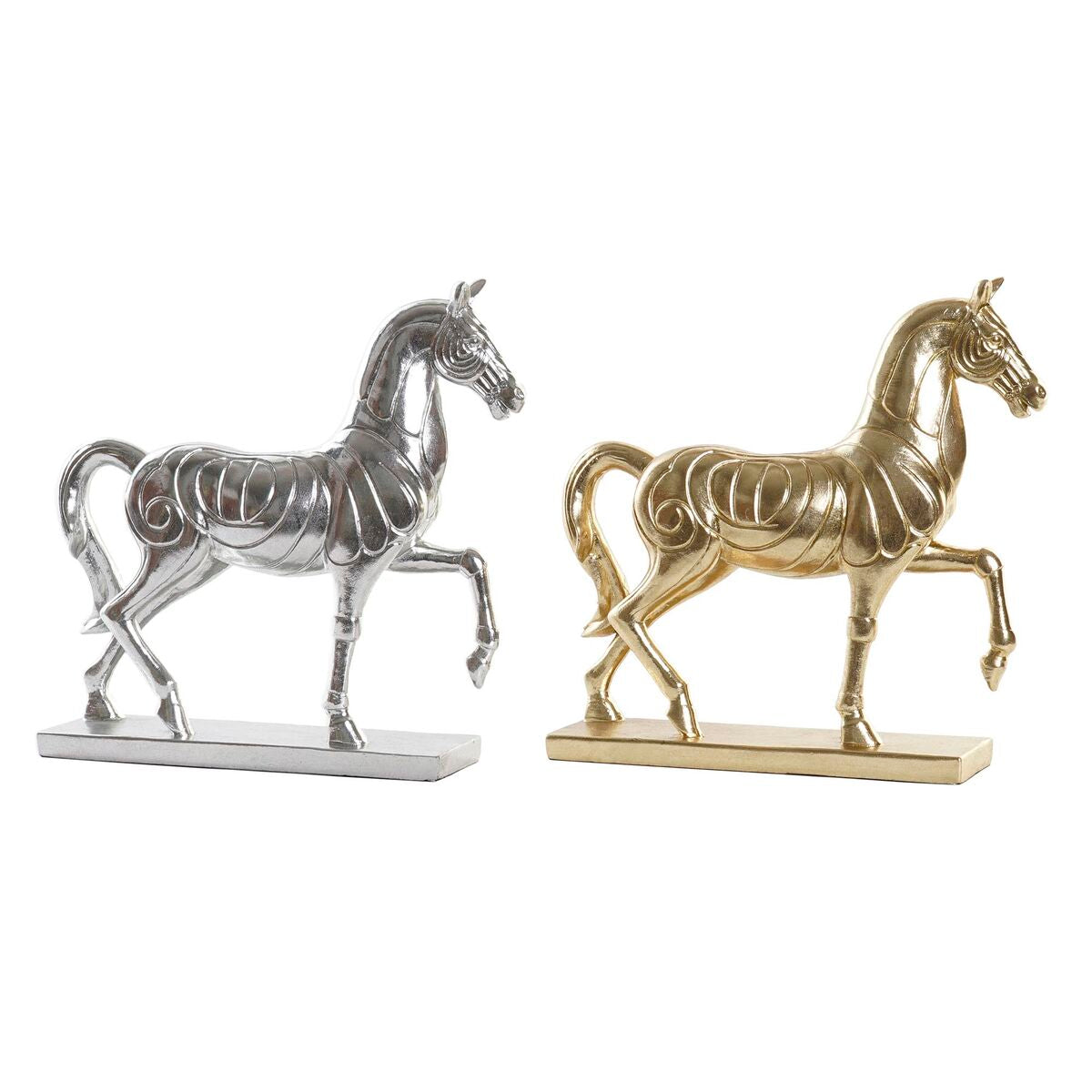 Statua Decorativa DKD Home Decor Cavallo Argentato Dorato Resina (34 x 9,5 x 33,5 cm) (2 Unità)