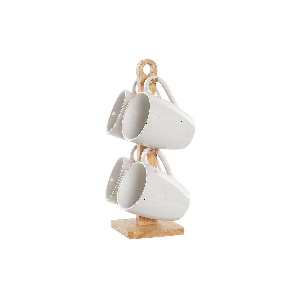 Set di 4 Tazze Mug DKD Home Decor Naturale Legno d'albero della gomma Bianco Gres (300 ml)