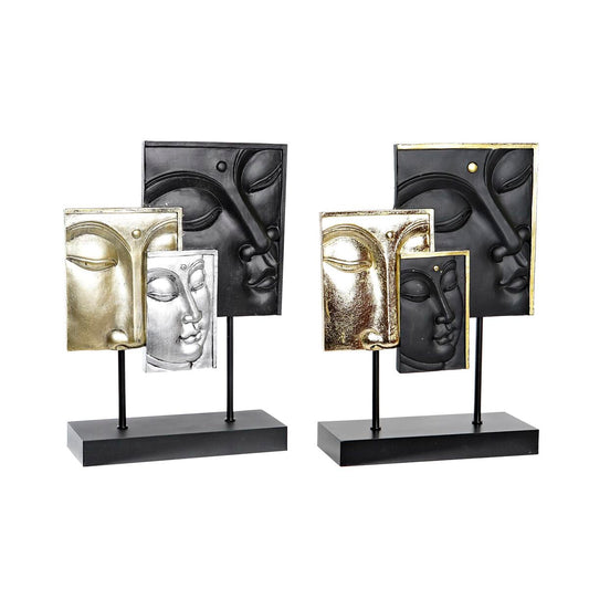 Statua Decorativa DKD Home Decor Nero Dorato Buddha MDF Resina (22,5 x 8 x 30,7 cm) (2 Unità)