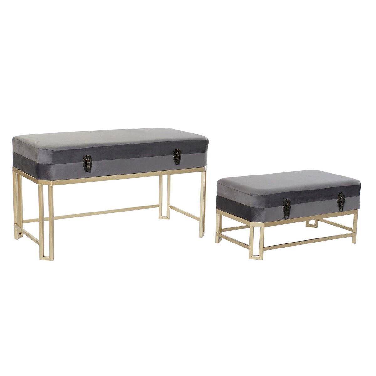 Panca DKD Home Decor Grigio Dorato (80 x 40 x 47 cm) (2 pezzi)