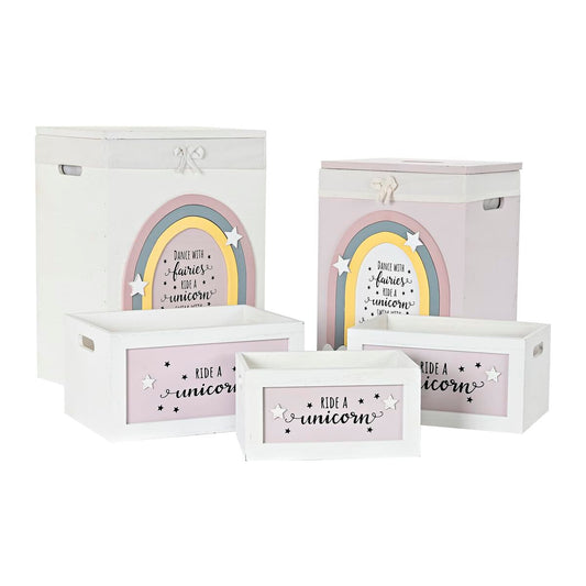 Set di Cesti DKD Home Decor Bianco Per bambini Legno di paulownia (40 x 30 x 55 cm) (5 Pezzi)