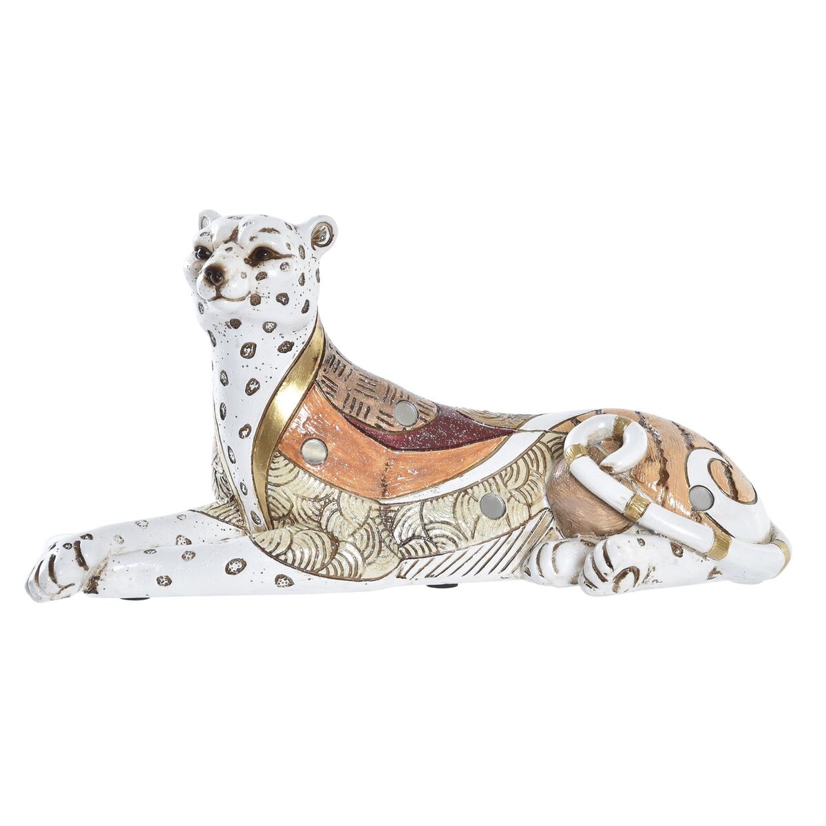 Statua leopardo DKD Home Decor Arancio Bianco Resina (24 x 10 x 12 cm)