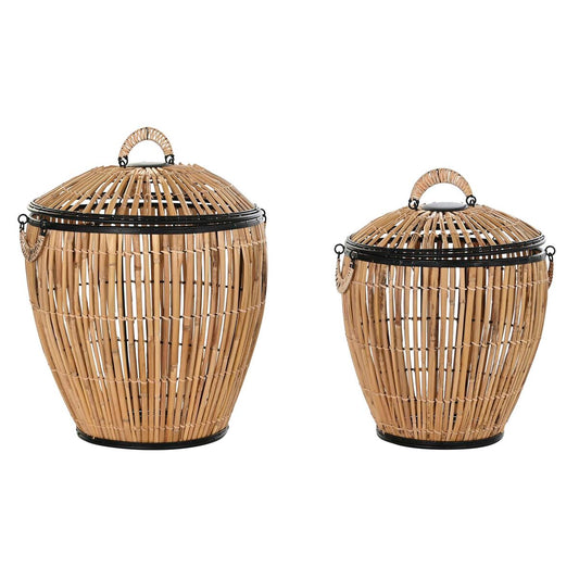 Set di Cesti DKD Home Decor Naturale Metallo Rattan (48 x 48 x 55 cm) (2 Pezzi)