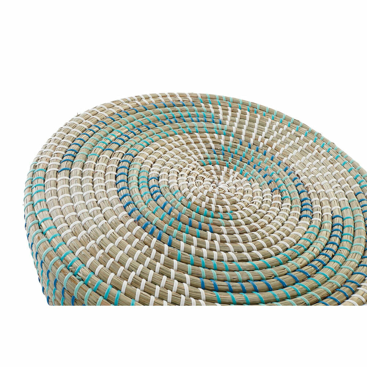 Poggiapiedi DKD Home Decor Naturale Turchese Bianco Rattan Tropicale Erba di mare (41 x 41 x 42 cm)