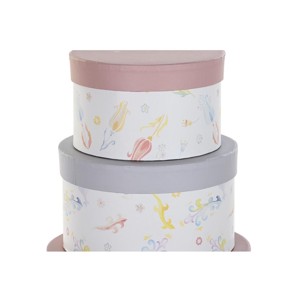 Set di Scatole per Sistemare Impilabili DKD Home Decor Fiori Rotondo Cartone