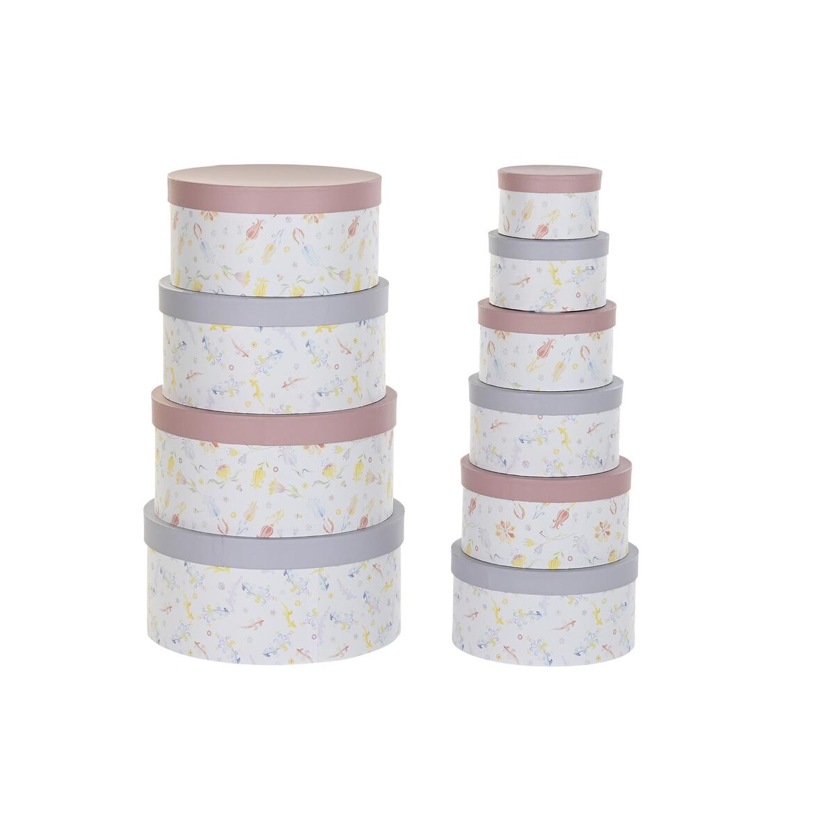 Set di Scatole per Sistemare Impilabili DKD Home Decor Fiori Rotondo Cartone