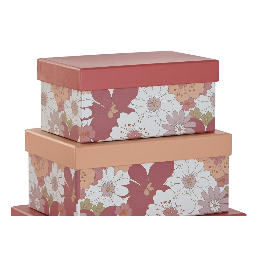 Set di Scatole per Sistemare Impilabili DKD Home Decor Fiori Cartone