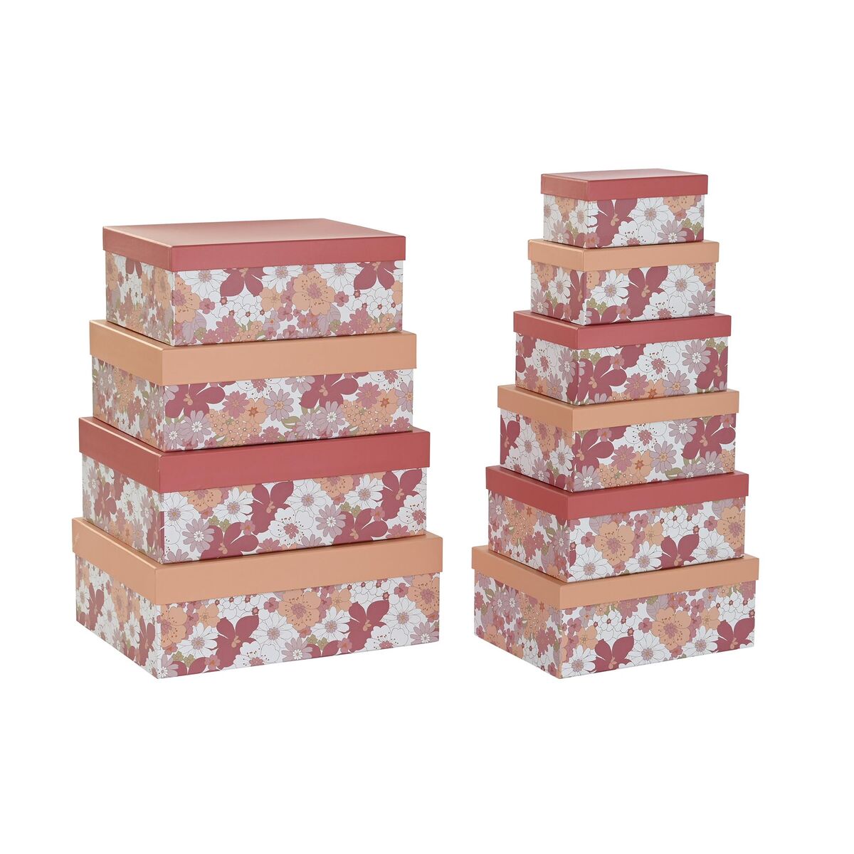 Set di Scatole per Sistemare Impilabili DKD Home Decor Fiori Cartone