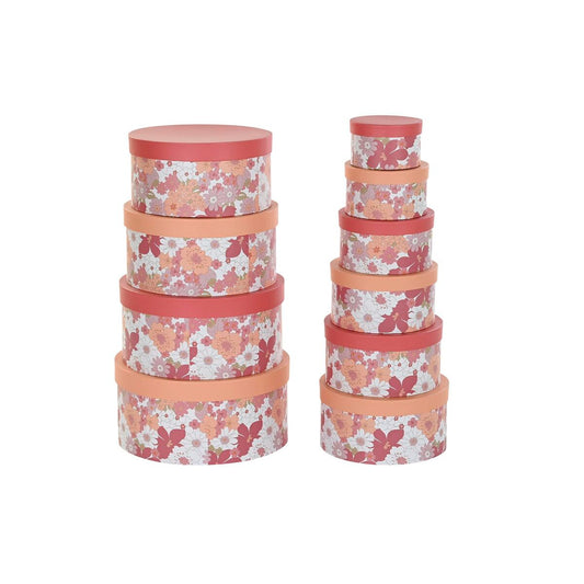 Set di Scatole per Sistemare Impilabili DKD Home Decor Fiori Rotondo Cartone