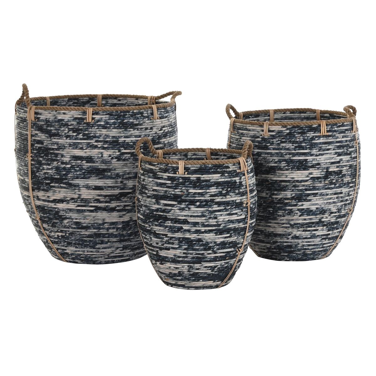 Set di Cestini DKD Home Decor Nero Bianco Rattan Boho (56 x 56 x 60 cm)