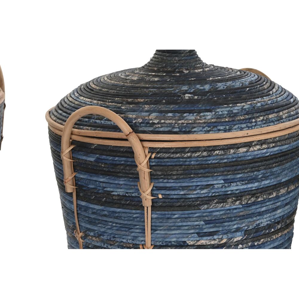 Set di Cestini DKD Home Decor Nero Azzurro Rattan Boho (51 x 51 x 65 cm)