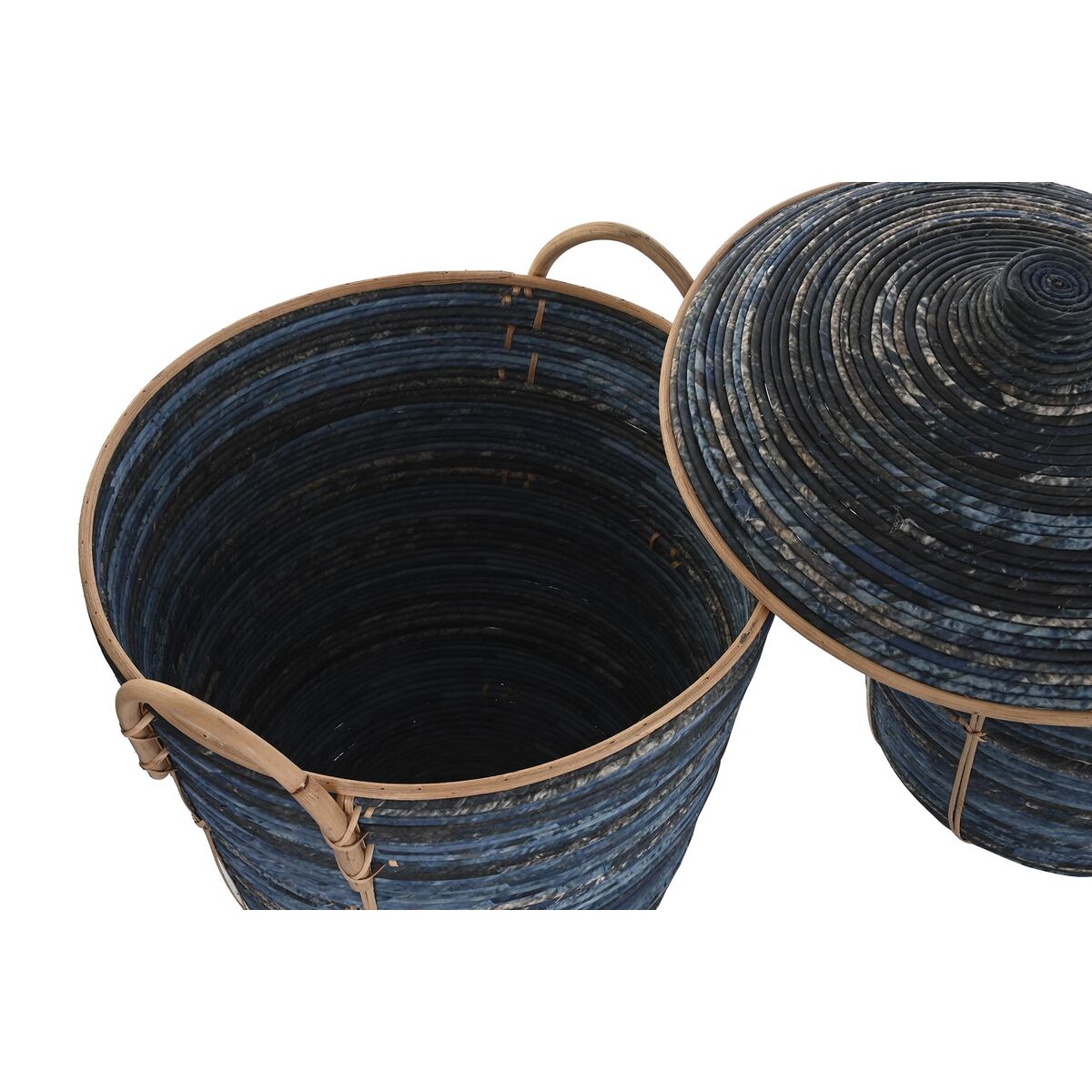 Set di Cestini DKD Home Decor Nero Azzurro Rattan Boho (51 x 51 x 65 cm)