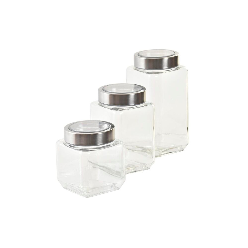Set di 3 Barattoli DKD Home Decor Cristallo Acciaio inossidabile (500 ml) (750 ml) (1L) (3 Pezzi)
