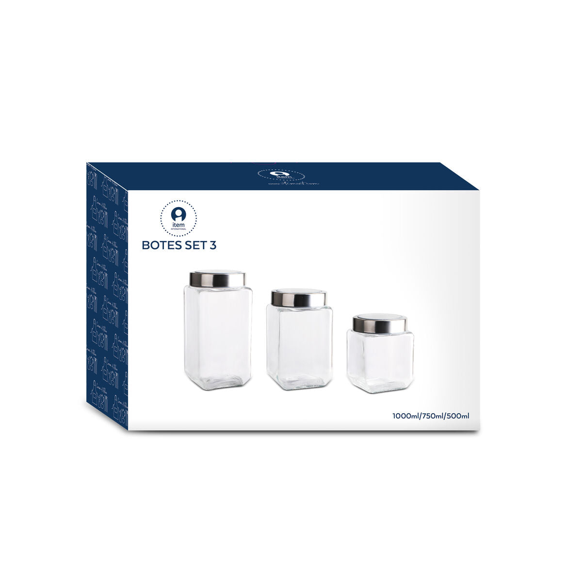 Set di 3 Barattoli DKD Home Decor Cristallo Acciaio inossidabile (500 ml) (750 ml) (1L) (3 Pezzi)
