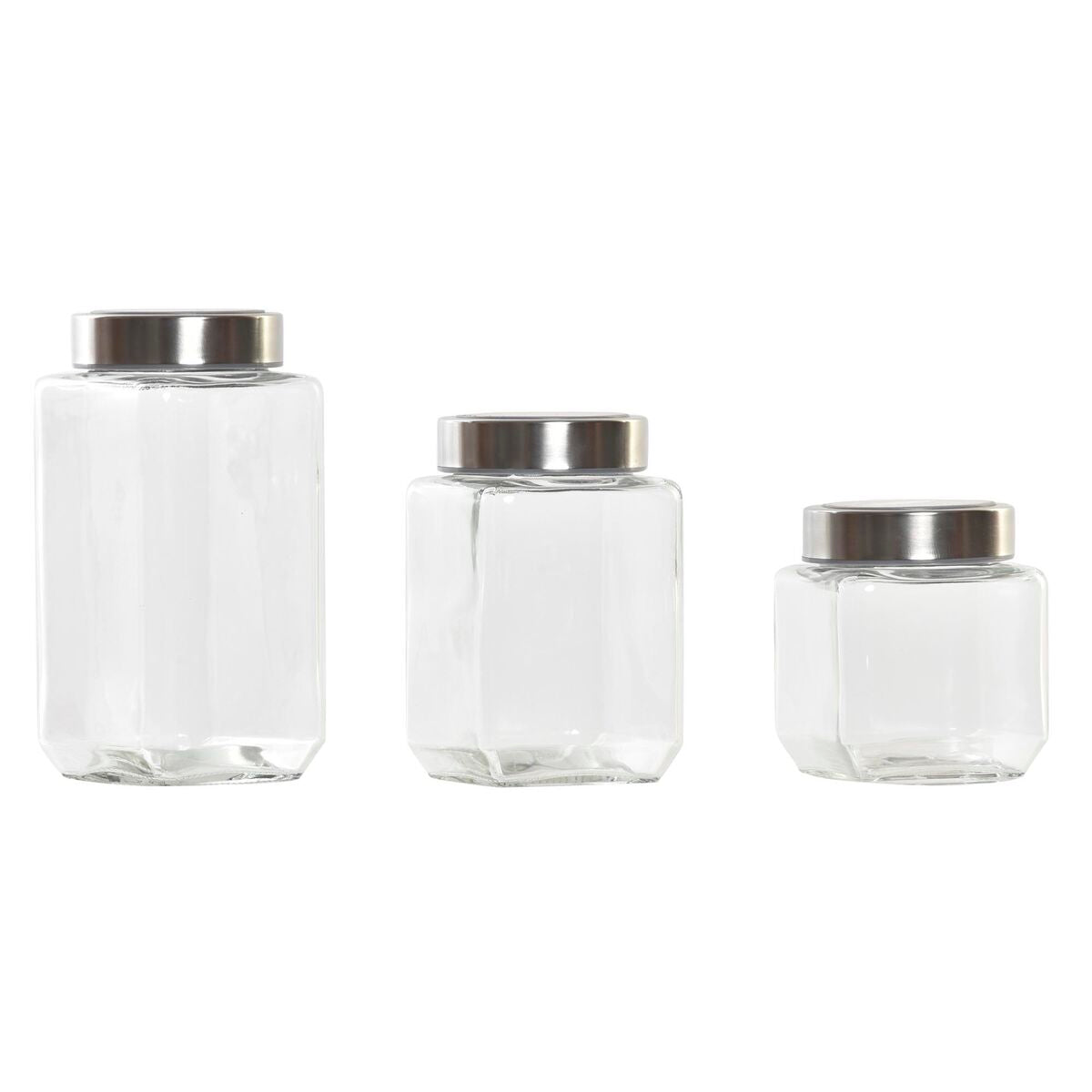 Set di 3 Barattoli DKD Home Decor Cristallo Acciaio inossidabile (500 ml) (750 ml) (1L) (3 Pezzi)