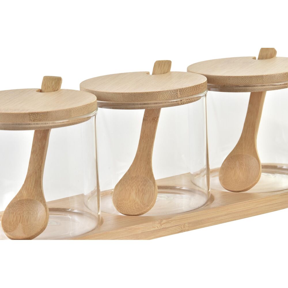 Portazucchero DKD Home Decor Di base Bambù Vetro Borosilicato (29 x 10 x 10 cm) (3 Unità)