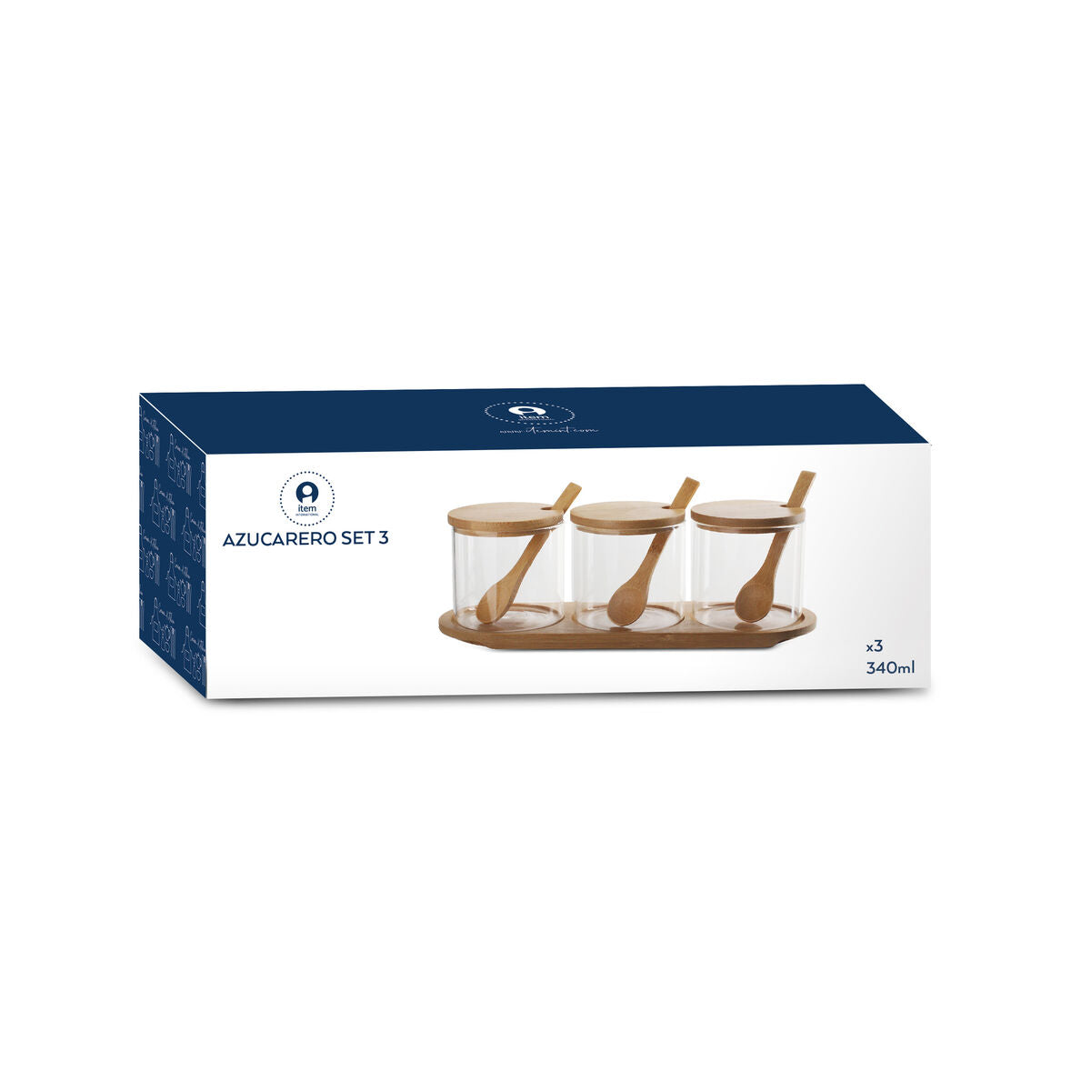 Portazucchero DKD Home Decor Di base Bambù Vetro Borosilicato (29 x 10 x 10 cm) (3 Unità)